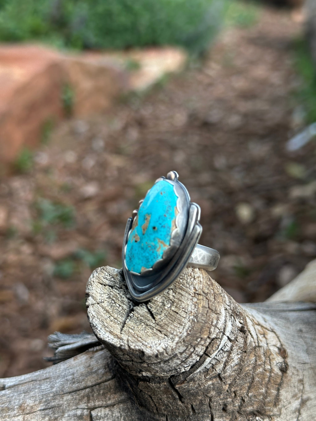 Blue Bird Turquoise and Sterling Silver Ring - size 7.5