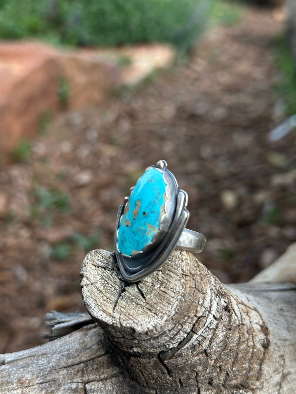 Blue Bird Turquoise and Sterling Silver Ring - size 7.5