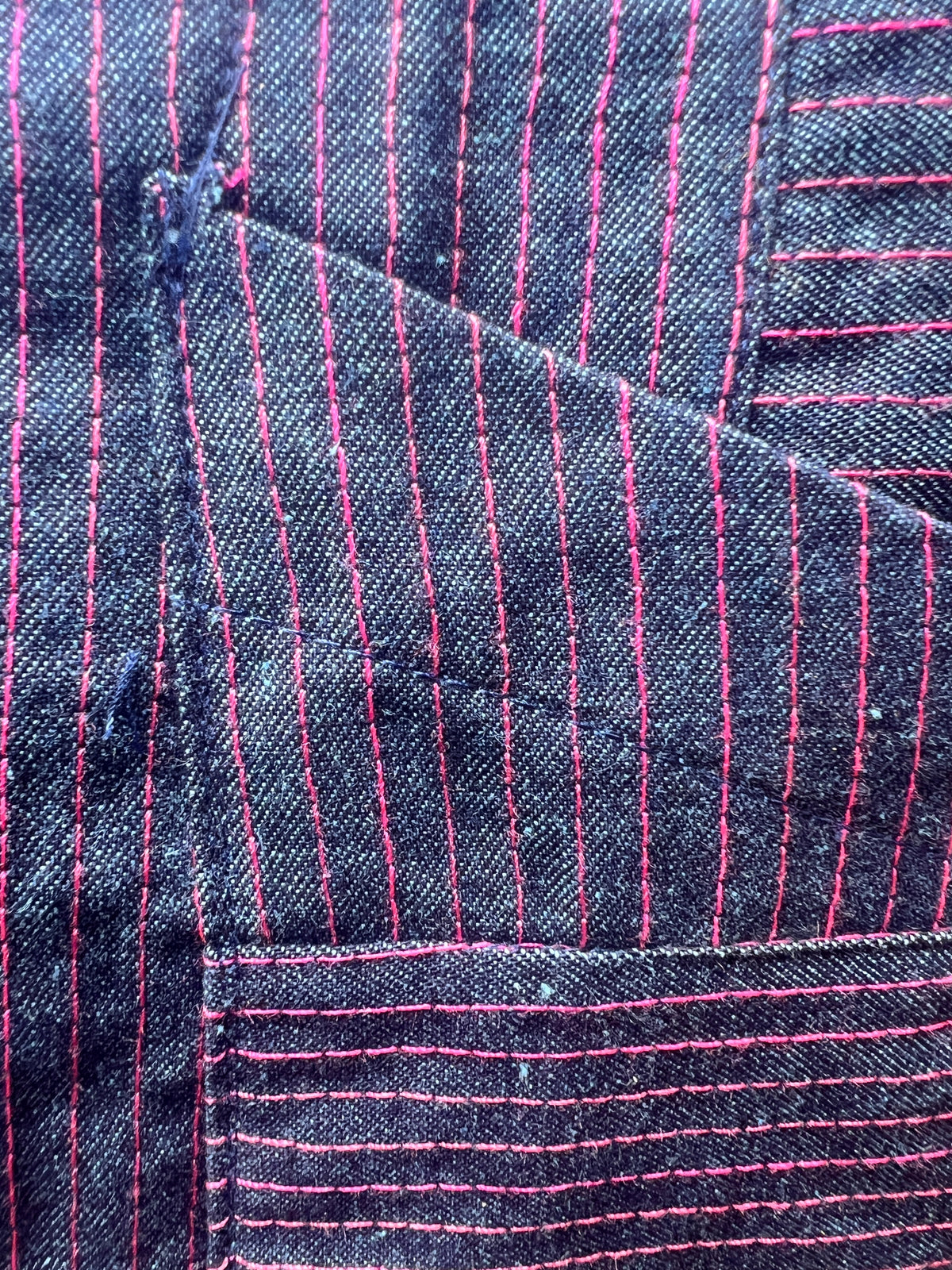 Kimono jacket - Denim cotton and pink thread