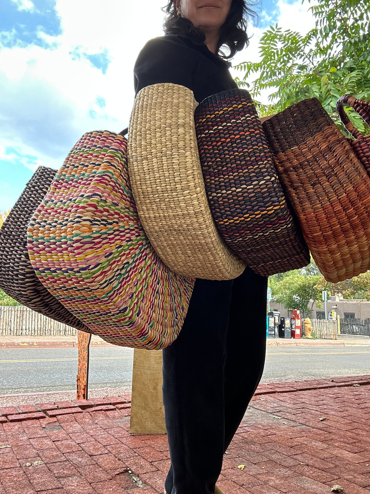Hand basket ~ semi circle - burgundy