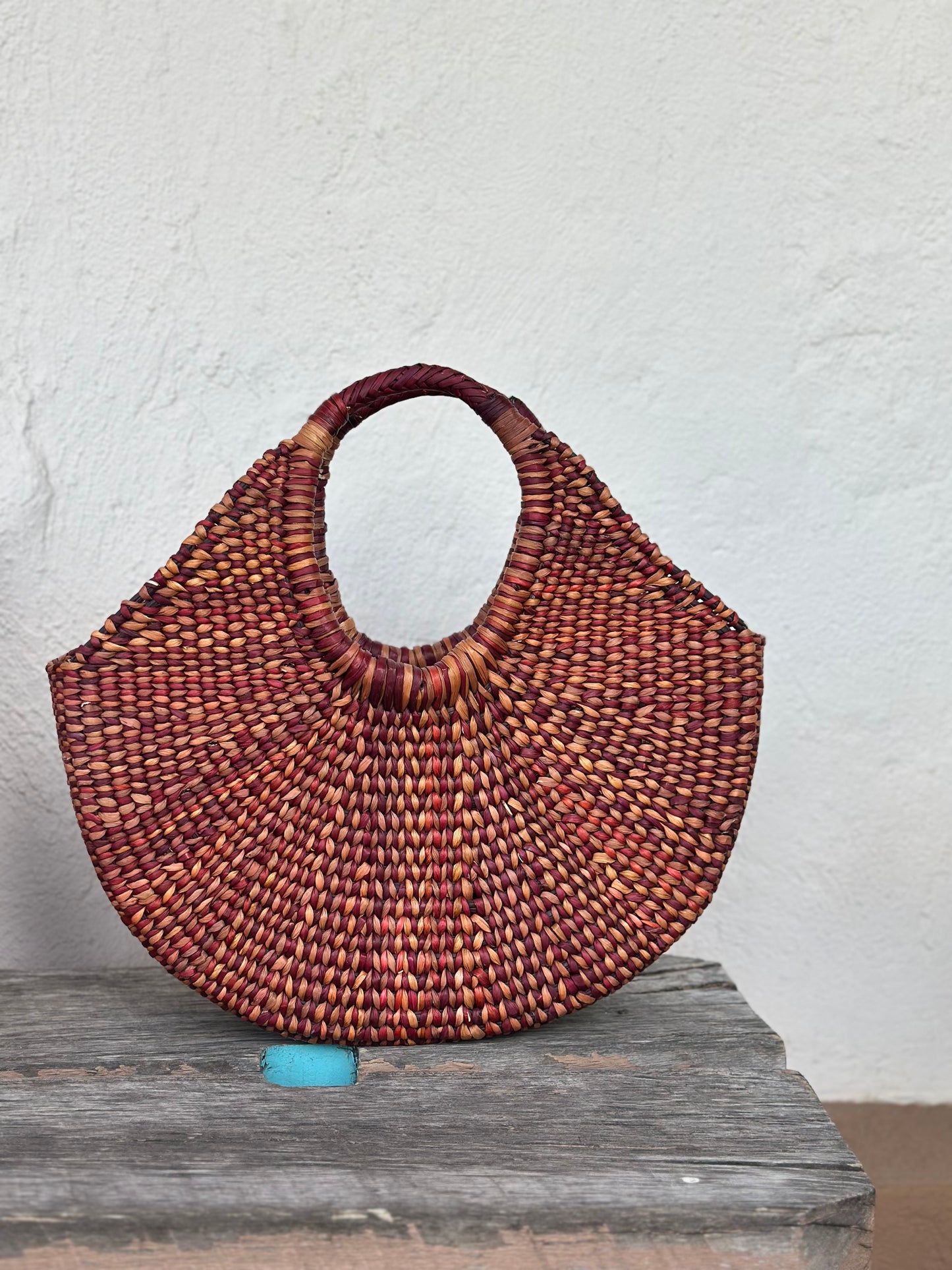 Hand basket ~ semi circle - burgundy