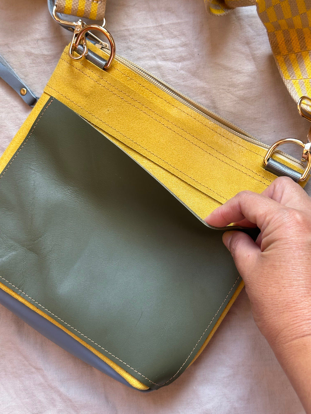 Crossbody Bag • Double Zip • Green & Fuchsia