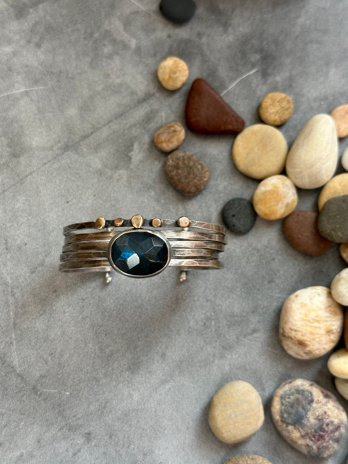 Labradorite - Stacked - Attached Bracelet - Cuff with Movement - ready to ship