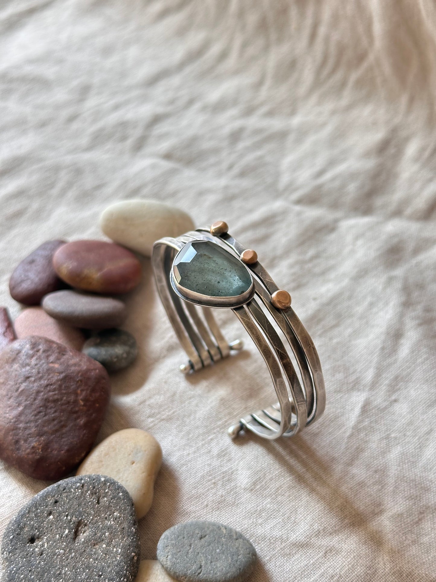 Moss Aquamarine Stacked Cuff Bracelet