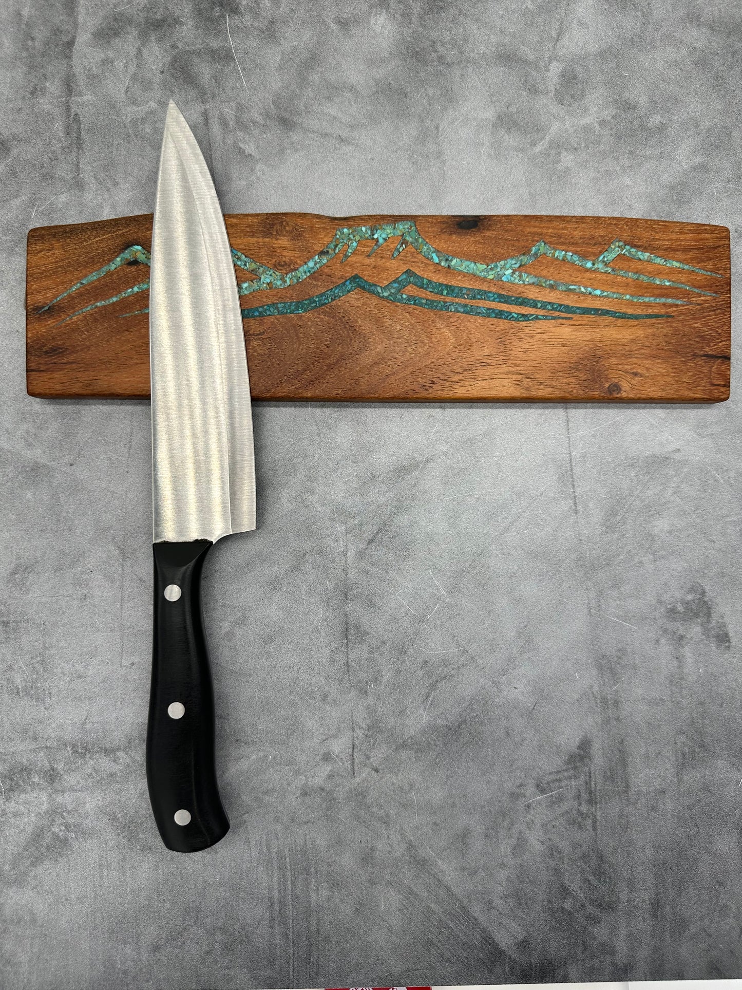 Knife block with Kingman and Peruvian turquoise inlaid ~ Mesa Mountains Design