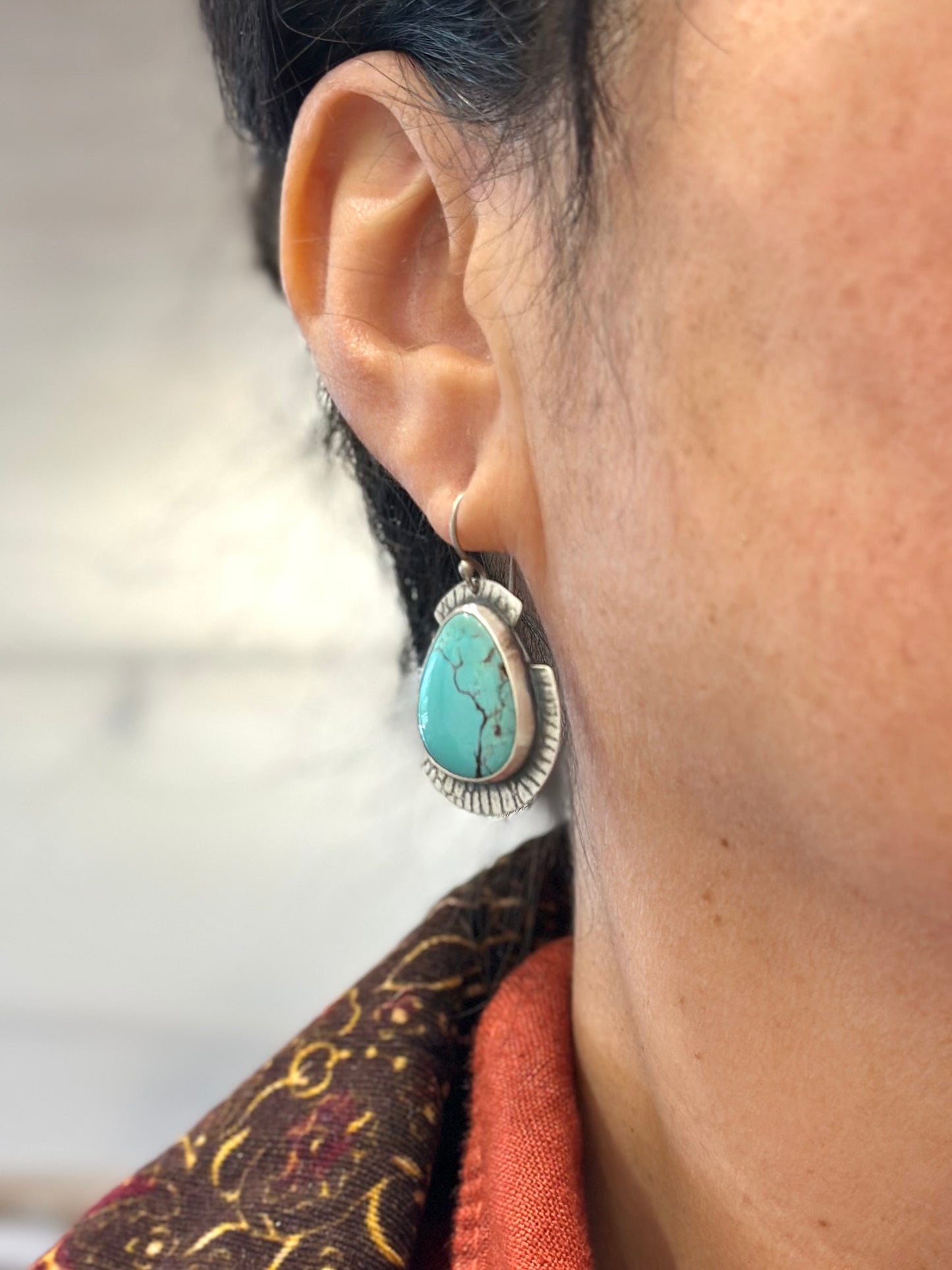 Fox Turquoise  & sterling silver ~ Shield earrings