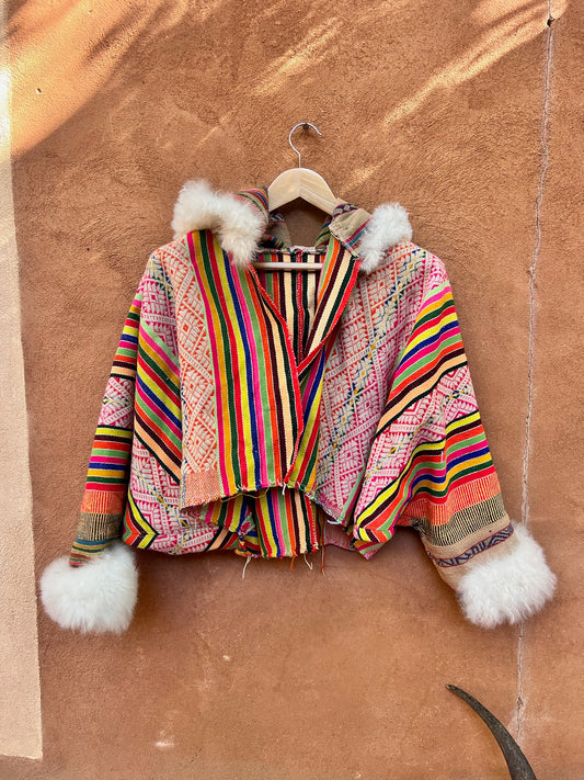 Upcycled Bomber Jacket  - Bat Sleeves - Alpaca wool