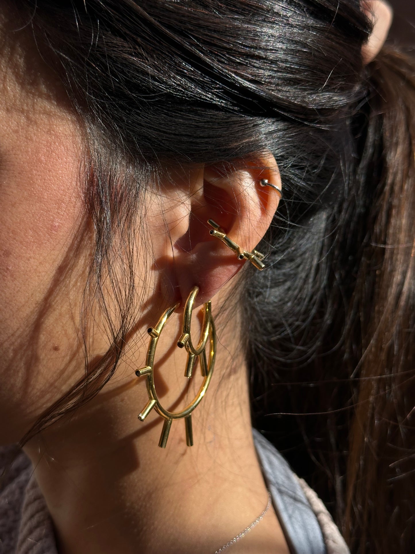 Hoops 3 Peaks ~ 18k Gold Vermeil