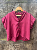 Boxy Cropped Shirt - Burgundy Cotton