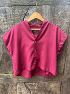 Boxy Cropped Shirt - Burgundy Cotton
