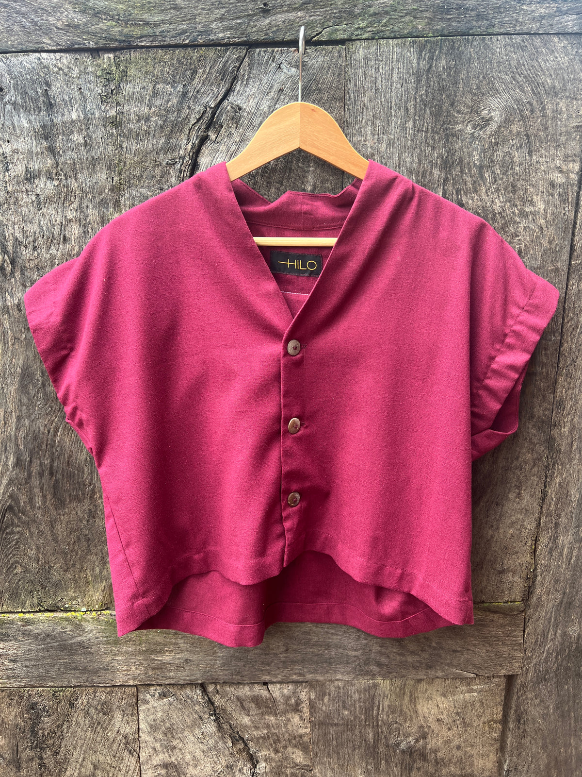 Boxy Cropped Shirt - Burgundy Cotton