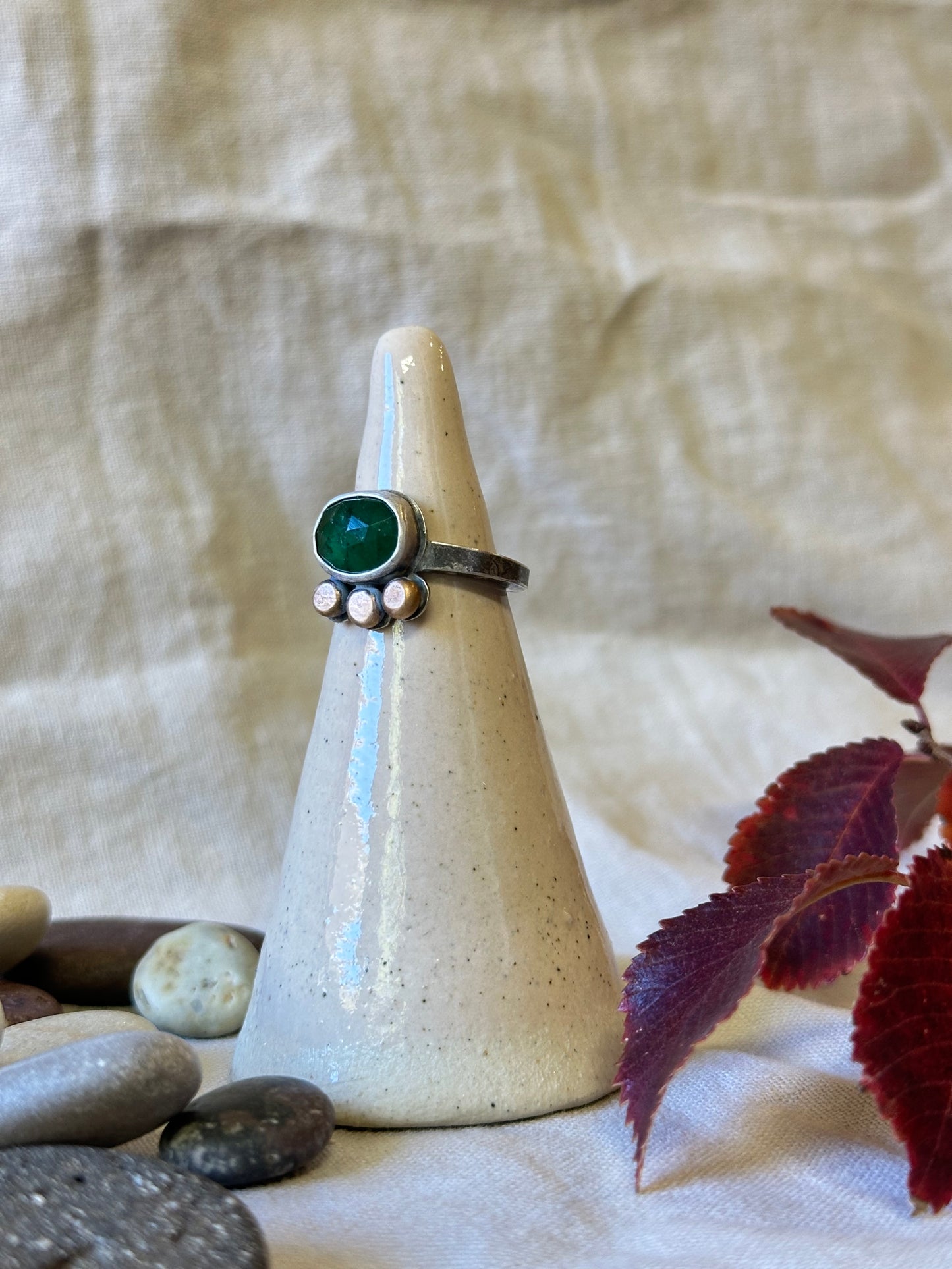 Emerald and Sterling Silver Ring ~ Size 6