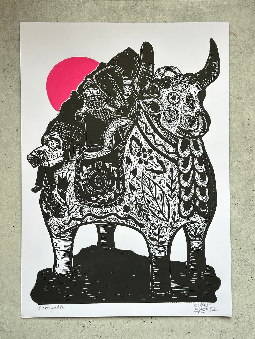 Torito con Musicos - Linocut 14”x19.5”