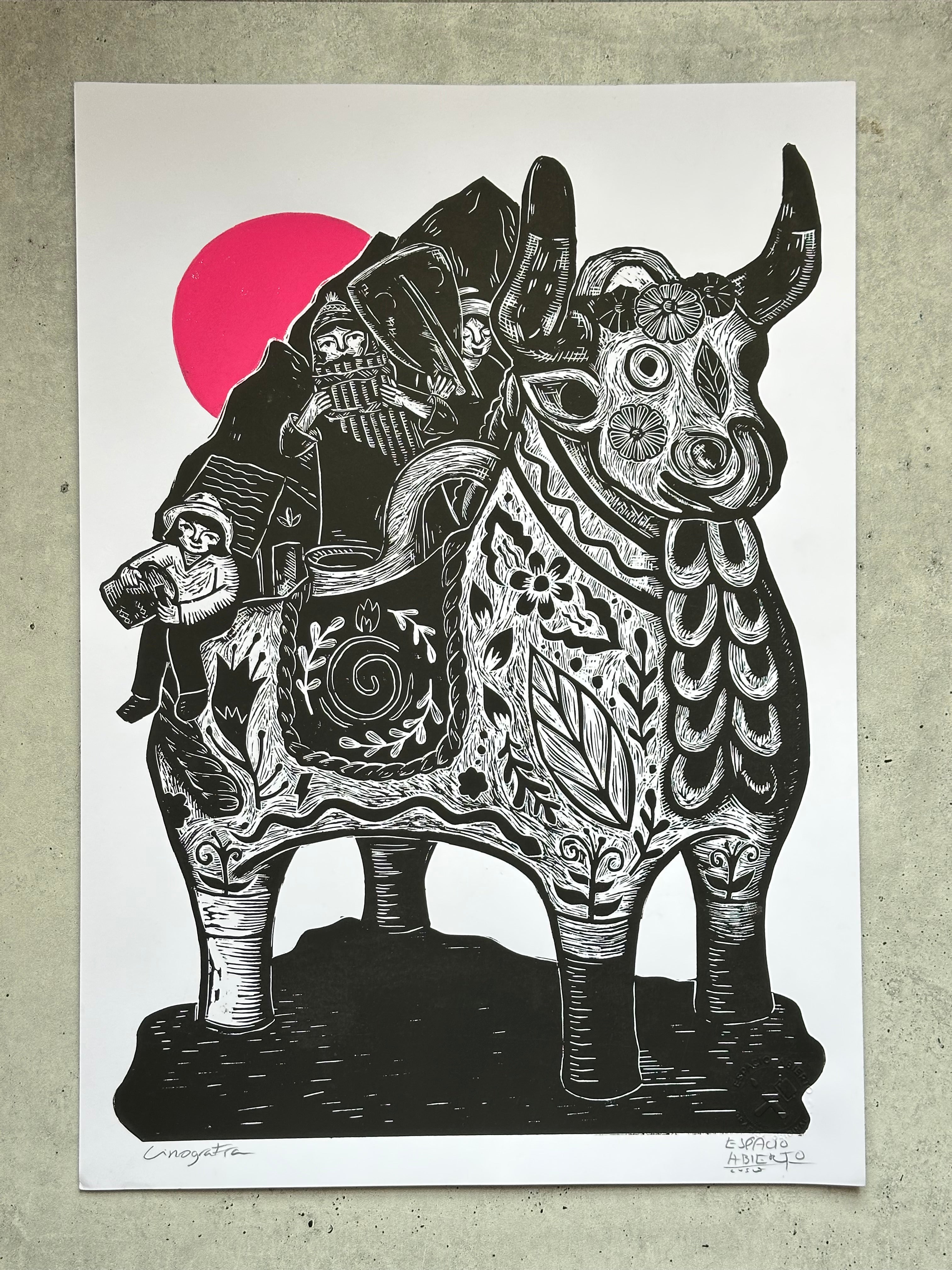 Torito con Musicos - Linocut 14”x19.5”