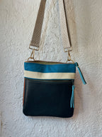 Crossbody Bag • Double Zip • Turquoise, Cream & Dark blue
