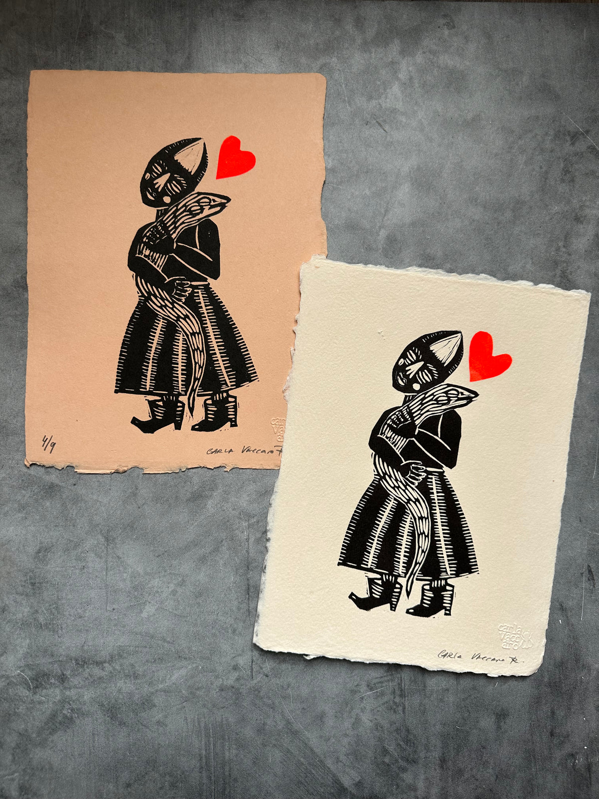 Diabla Corazon - Lino Print 11" x 8"