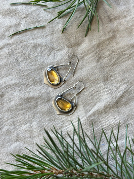 Citrine leaf earrings - sterling silver