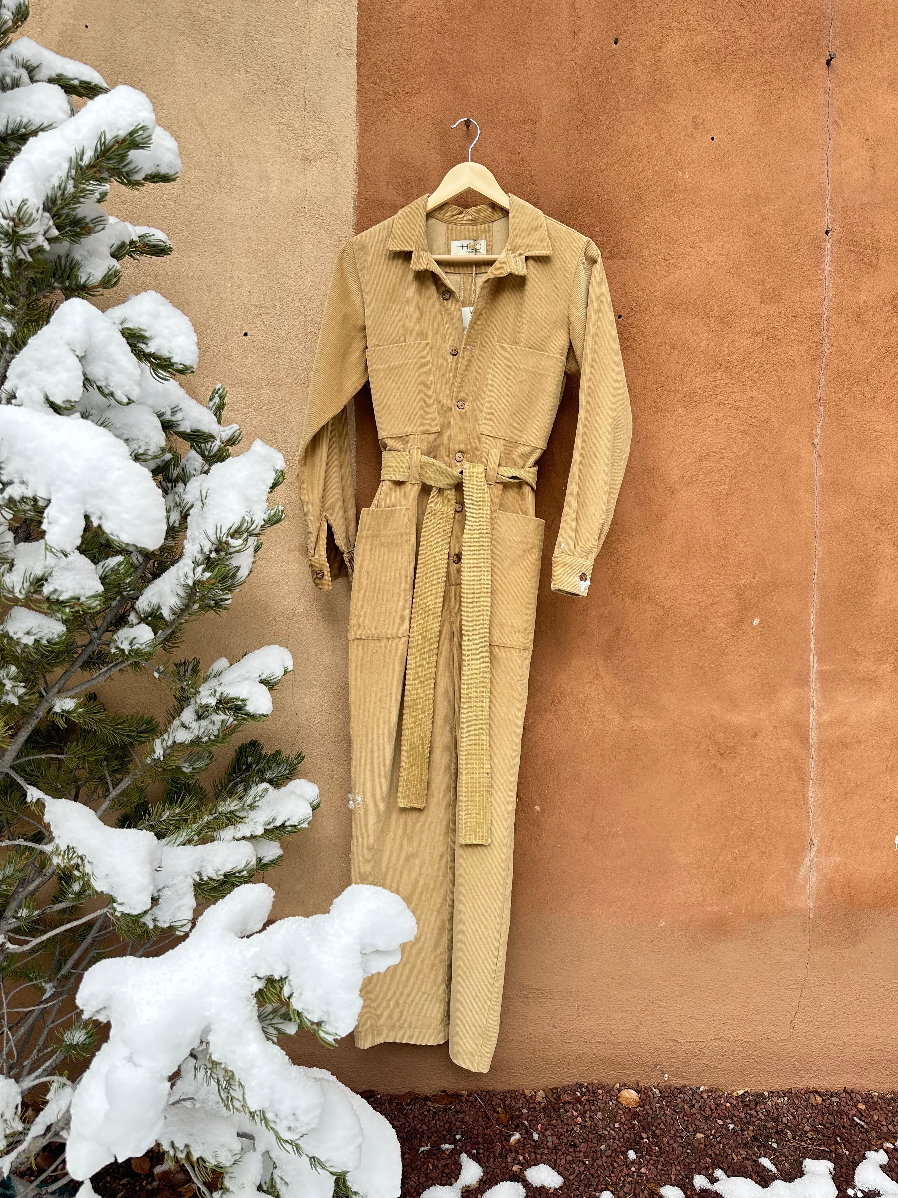 Jumpsuit - Tan Corduroy - long sleeves - size Medium