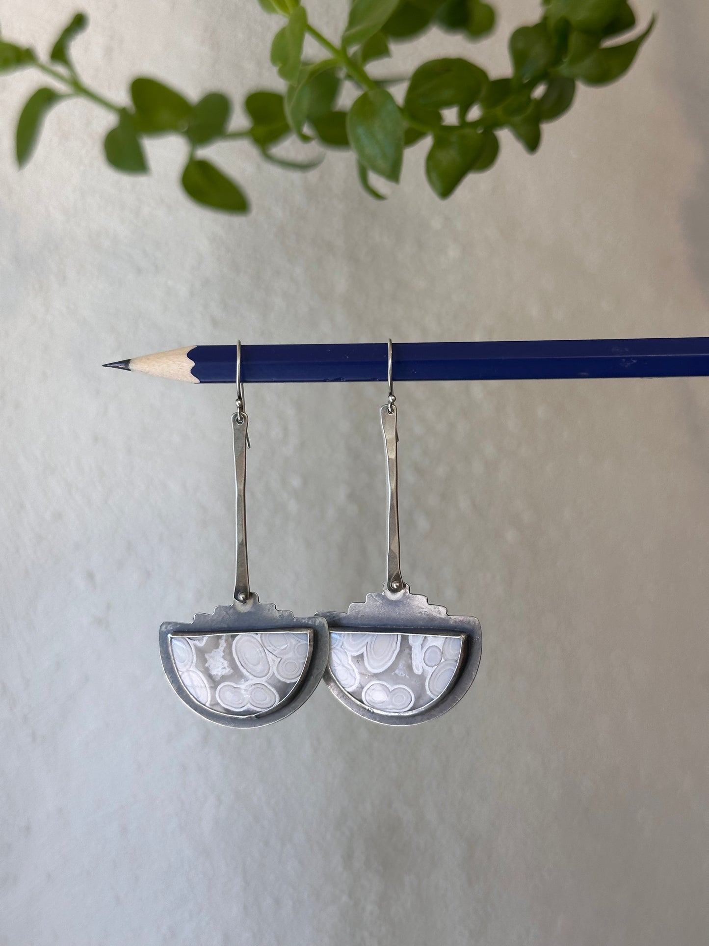 Orbicular Agate Shield Earrings - Sterling Silver