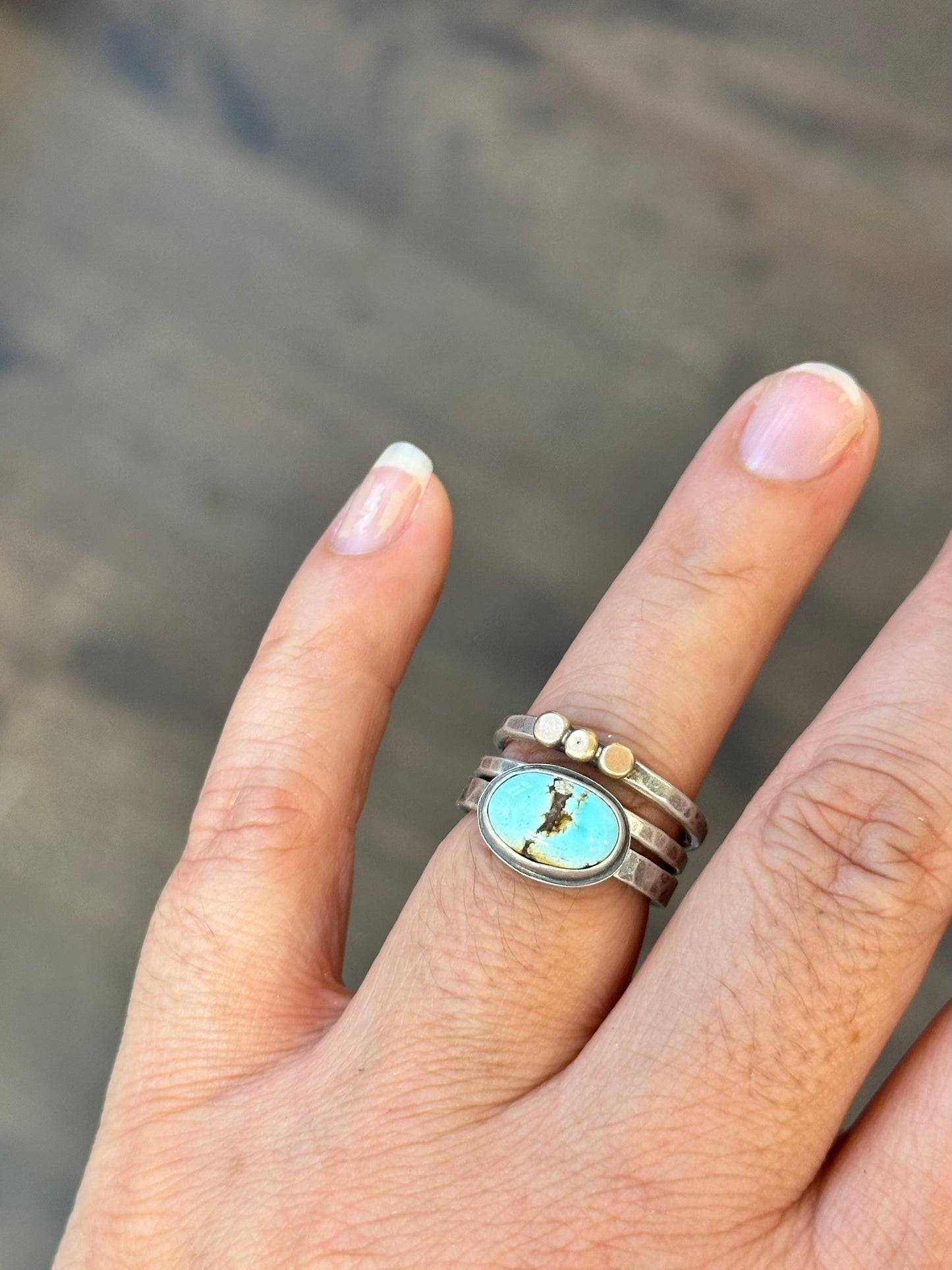 3-piece Golden Hills Turquoise and Sterling Silver • stackable ring set • set fits size 6
