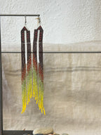 Beaded Fringe Earrings - Snow with Autum trees and leaves changing colors