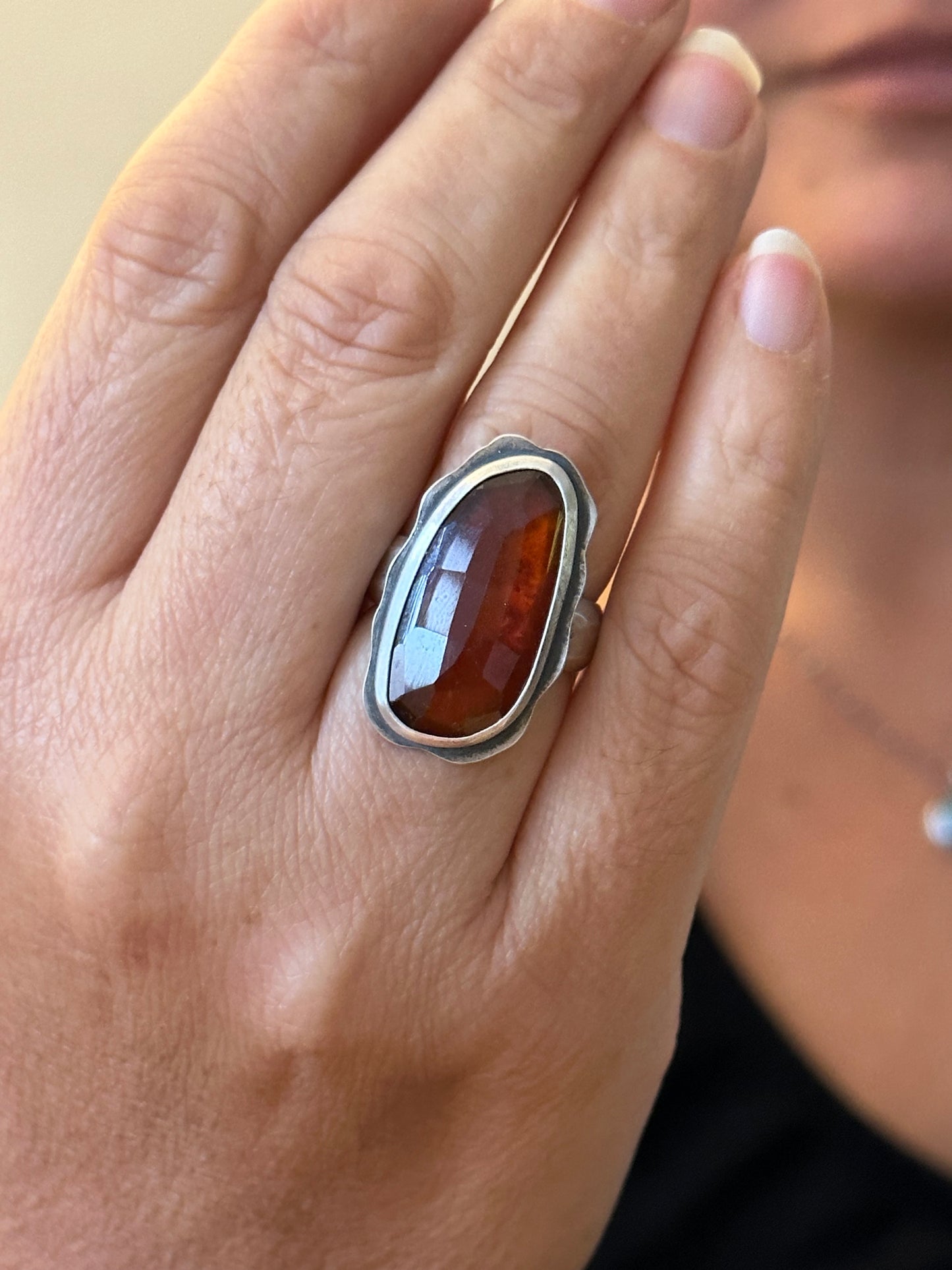 Hessonite Garnet - Sterling silver statement ring - 6.5