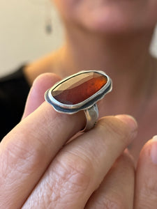 Hessonite Garnet - Sterling silver statement ring - 6.5