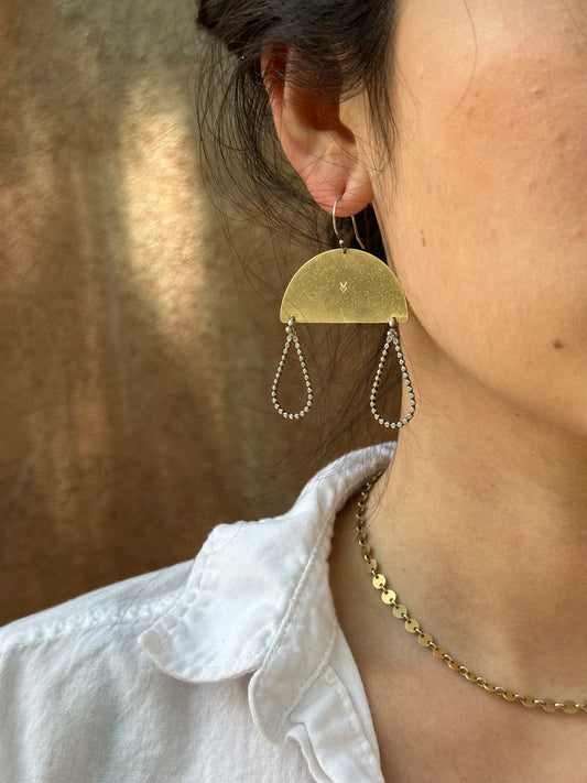 Golden Cloud earrings ~ Sterling silver and brass