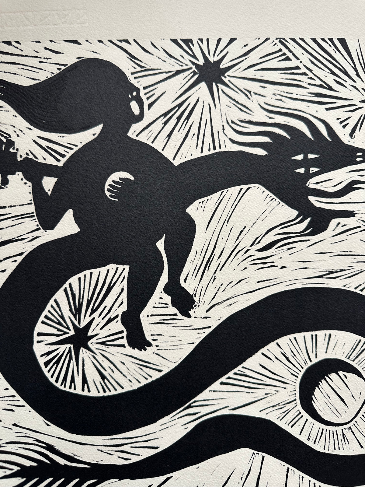 Cantando se Ahuyenta la Pena - Lino Print 15.5” Square