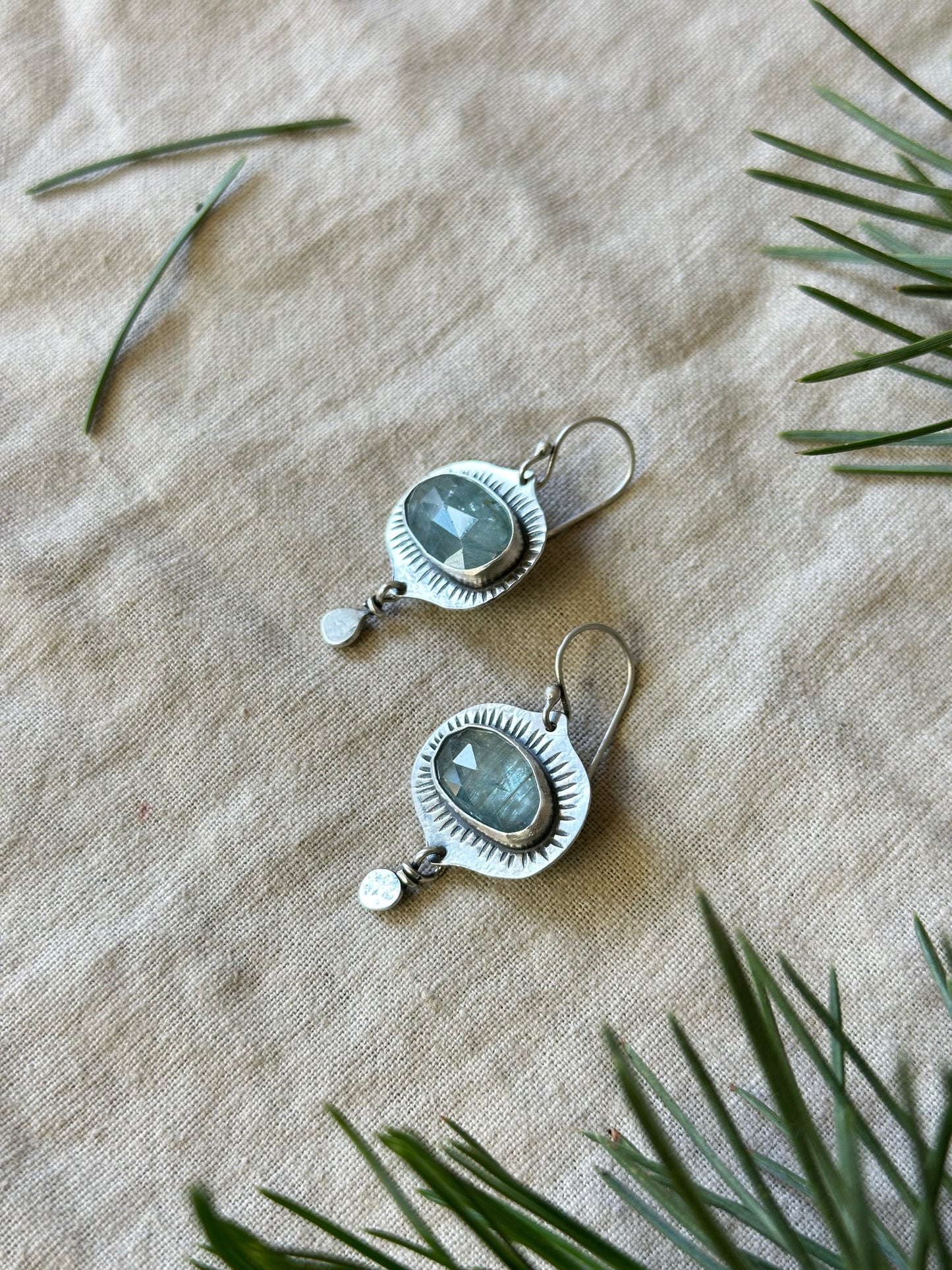 Aqua Kyanite Leaf earrings - Sterling Silver