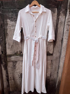 Buttoned Dress - White Linen - 3/4 Sleeve