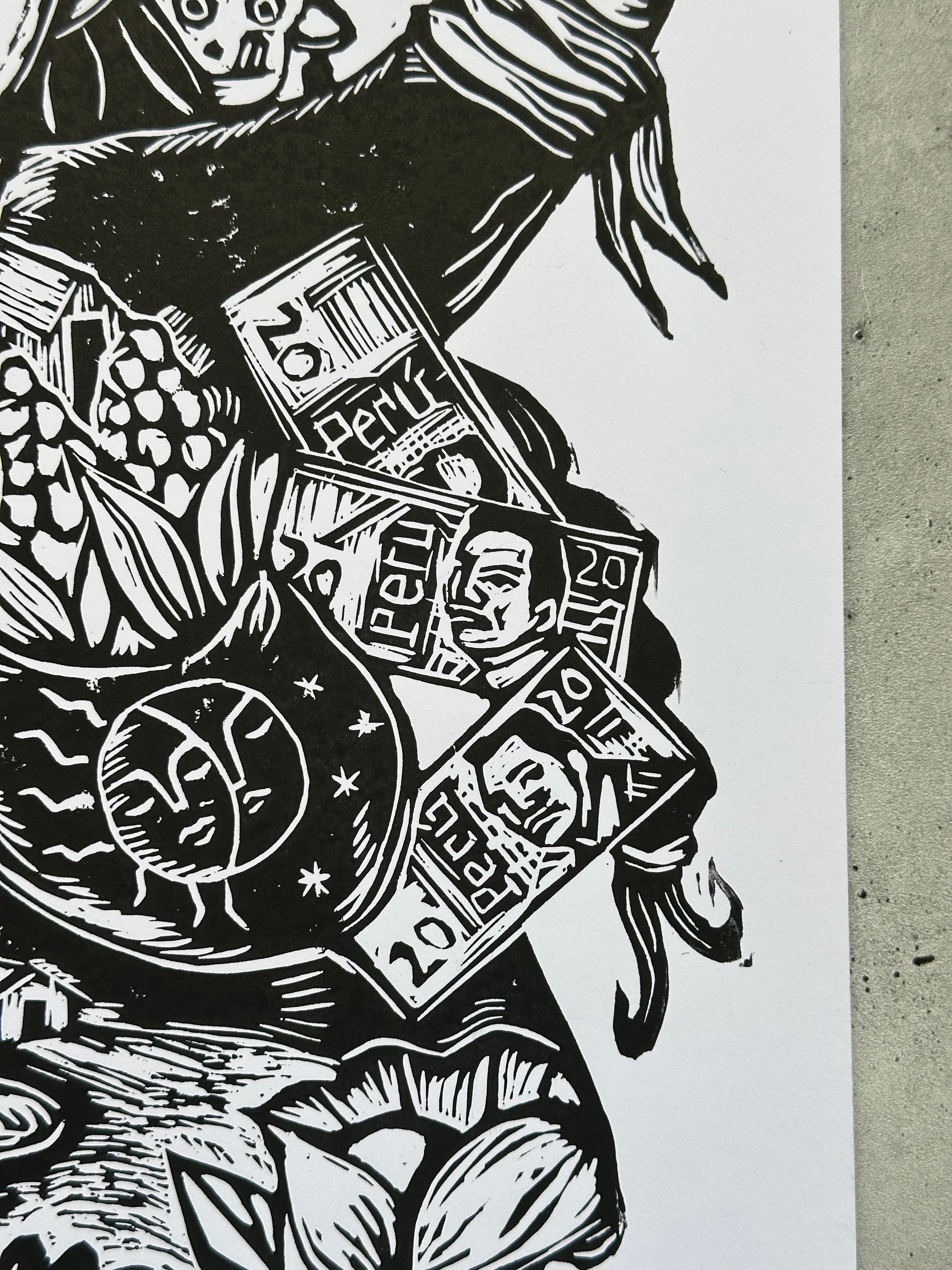 Abundancia - Ekeka - Lino Print