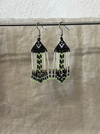 Beaded earrings - black & green - Porcupine Quills