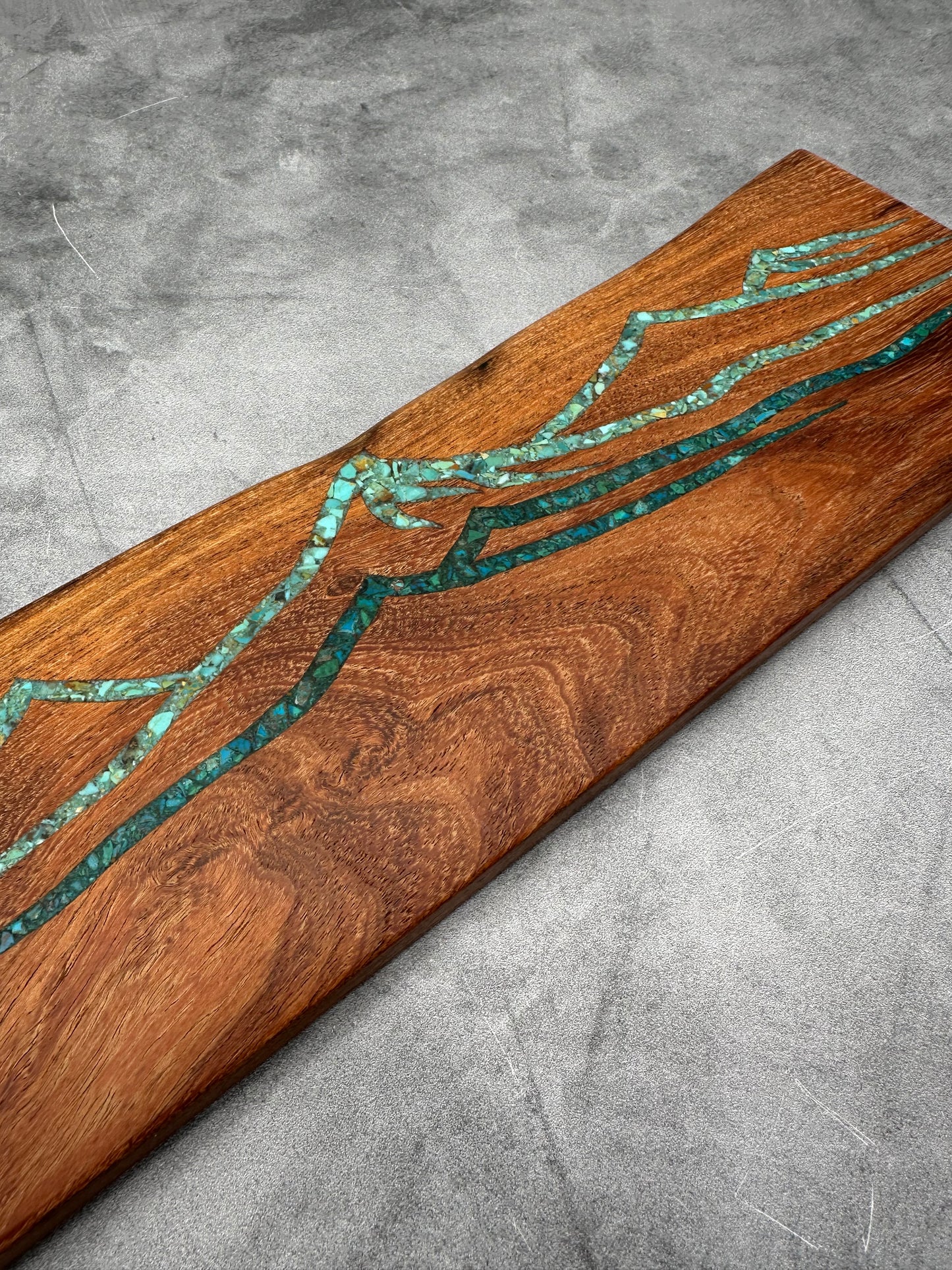 Knife block with Kingman and Peruvian turquoise inlaid ~ Mountains Design