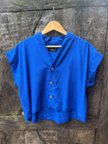 Boxy Cropped Shirt - Blue - Cotton