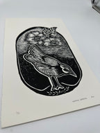 Bird and flower - Lino Print