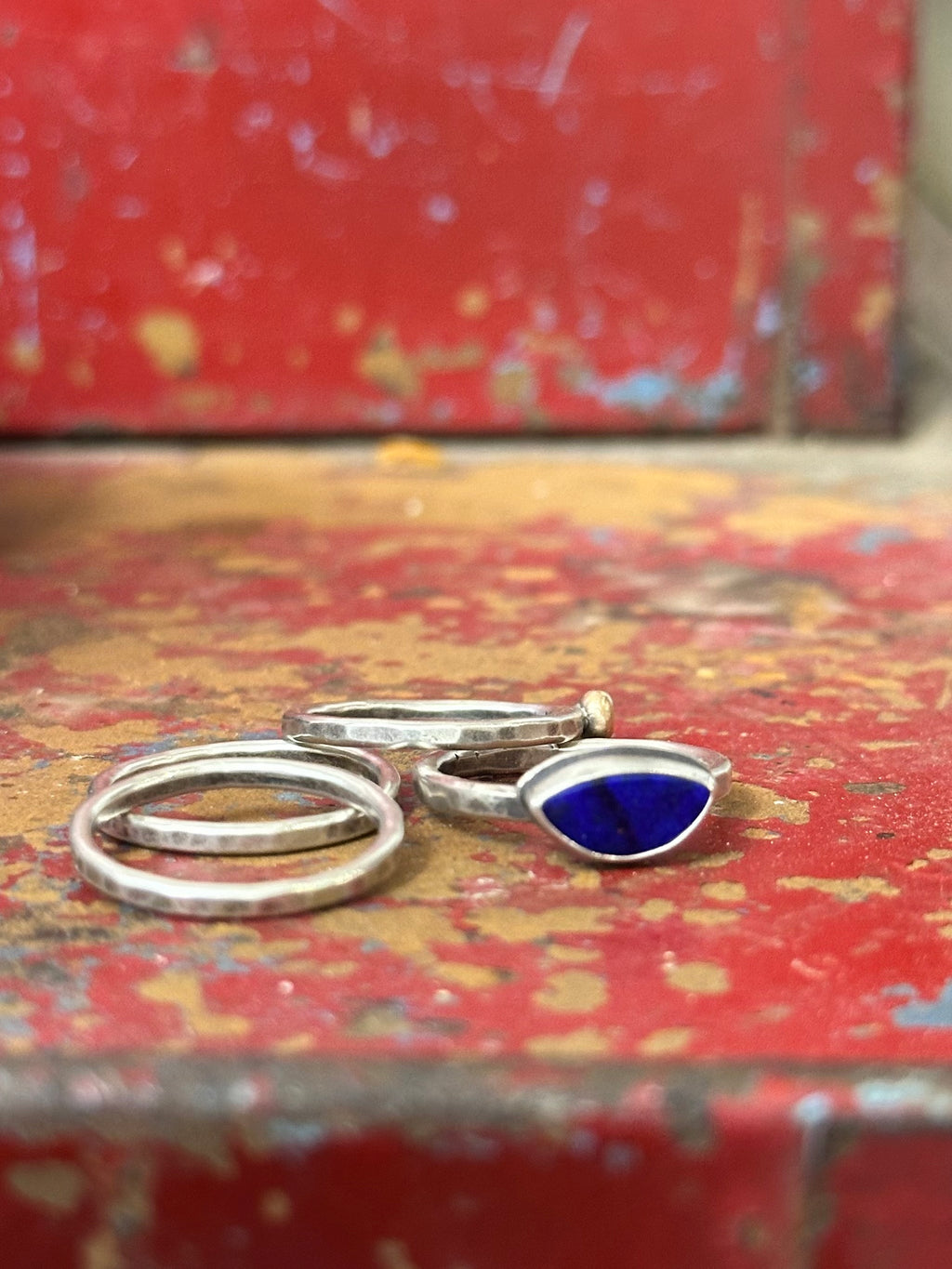 4-piece Lapis Lazuli and Sterling Silver • stackable ring set • set fits size 6