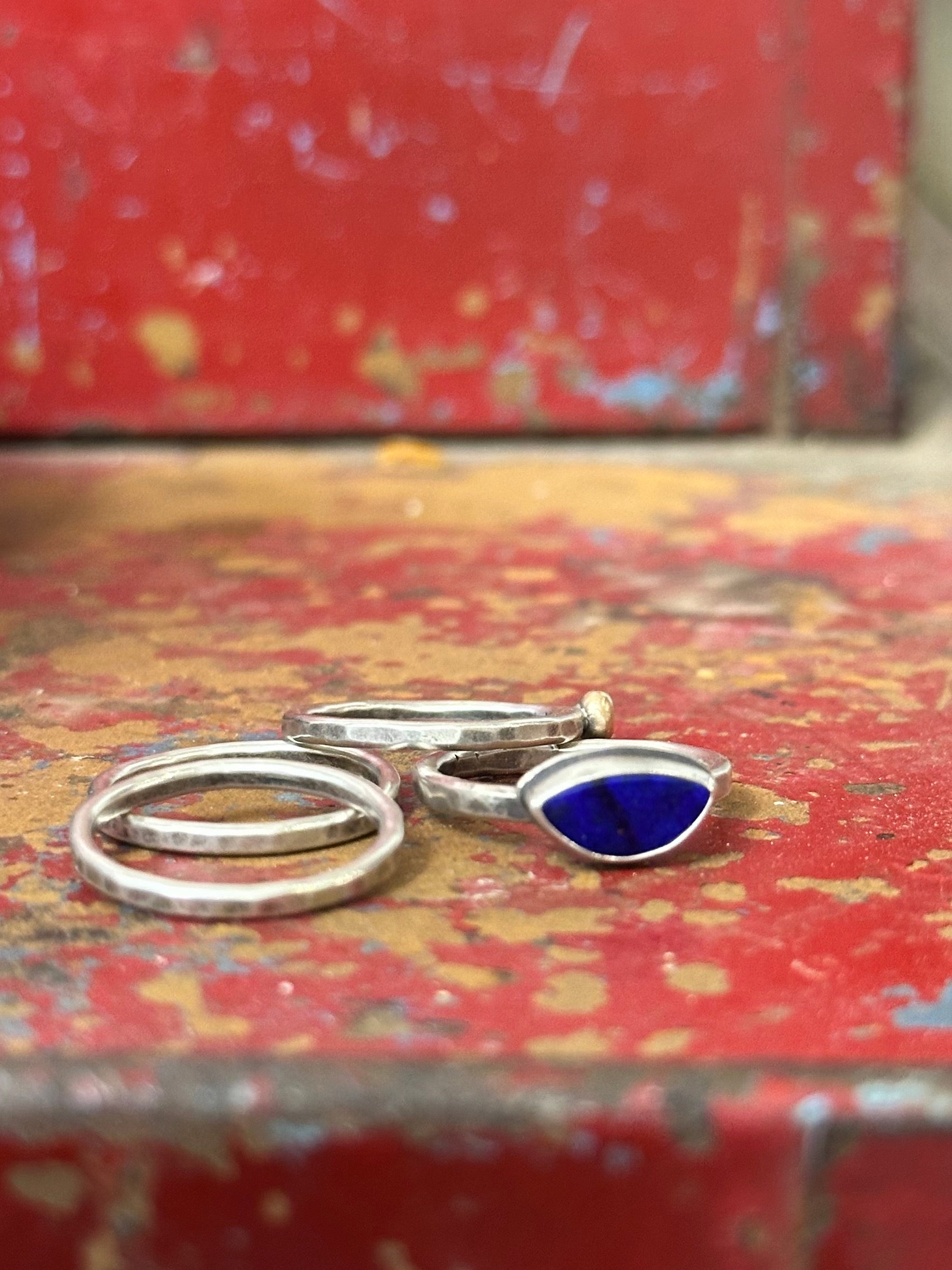 4-piece Lapis Lazuli and Sterling Silver • stackable ring set • set fits size 6