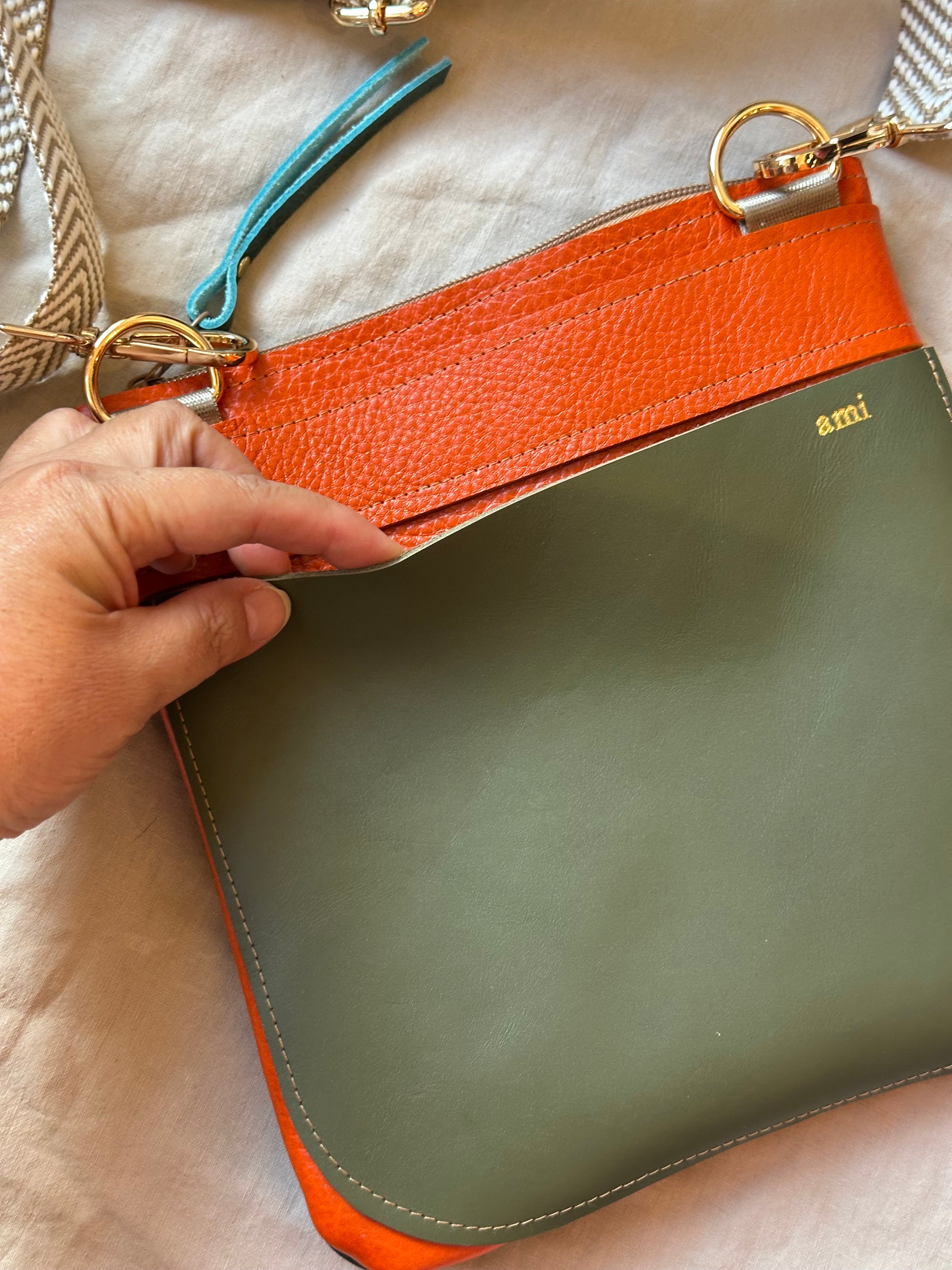 Crossbody Bag • Double Zip • Turquoise, Cream & Dark blue