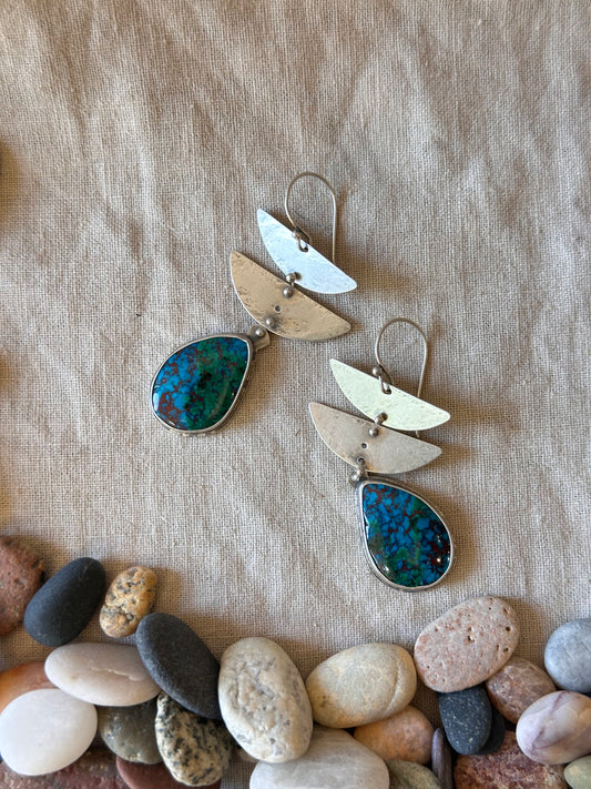 Chrysocolla Dangle Earrings - Sterling Silver and Gold filled