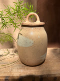 Straw matte canister - Stoneware - with lid