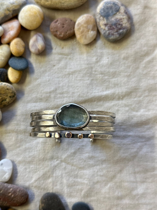 Stacked - Attached Bracelet - Moss Aquamarine ~ Cuff with Movement - ready to ship