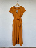 Orange Linen Wrap Dress - Cap Sleeve