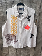 Sleeveless Blouse - Upcycled - Screenprinted by Amapolay