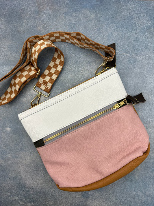 Medium Crossbody Bag white & pink - brown strap