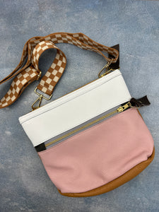 Crossbody Bag white & pink - brown strap