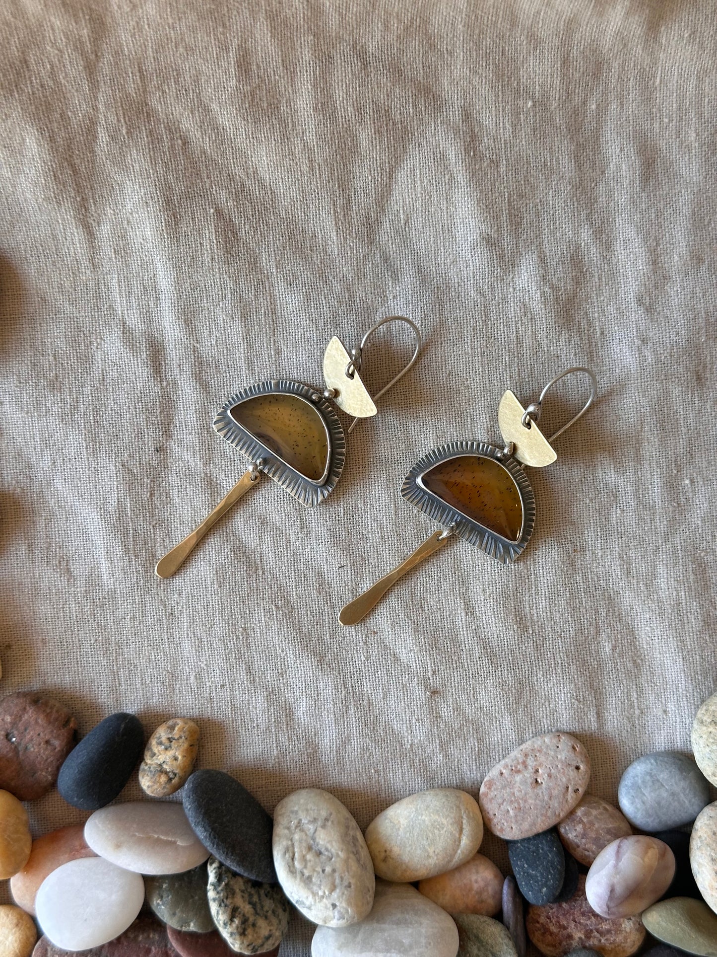 Montana Agate Connected Earrings • sterling silver