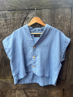 Boxy Cropped Shirt - Steel Blue - Chino Drill Fabric