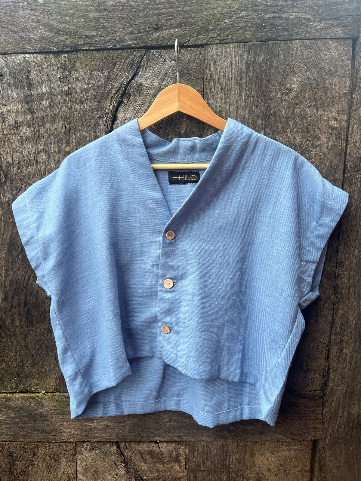Boxy Cropped Shirt - Steel Blue - Chino Drill Fabric