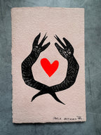 Serpientes Corazon - Lino Print 6” x 8”